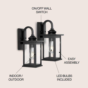 Cary 5.9" Iron/Glass Traditional Modern Lantern LED Outdoor Lantern - JONATHAN Y